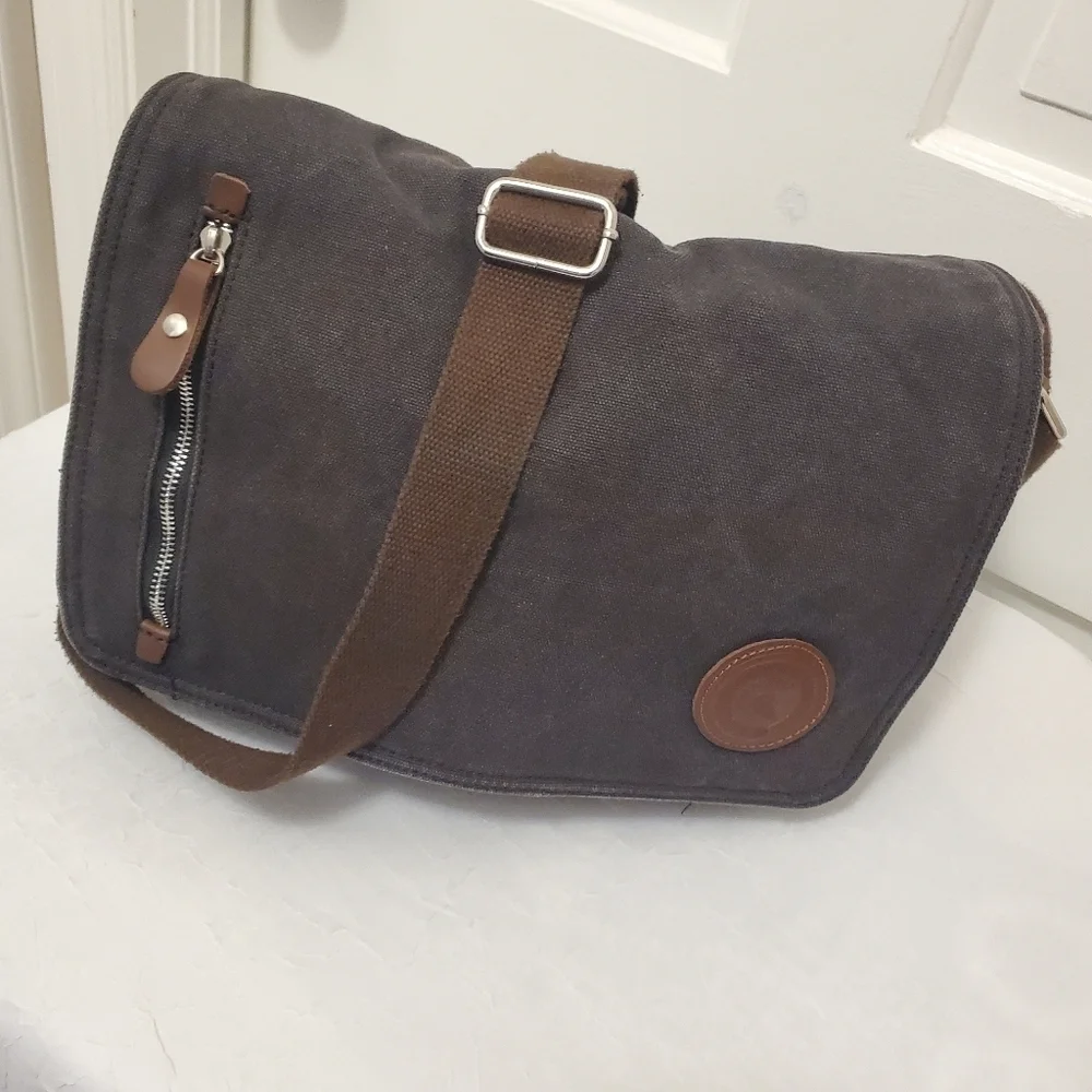 Augur Strauss & Co. Distressed Canvas with leather trim Messenger Bag